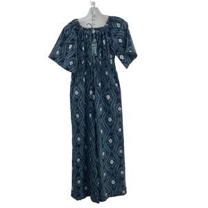 Women’s Indigo Floral Pattern Wide-Leg Jumpsuit